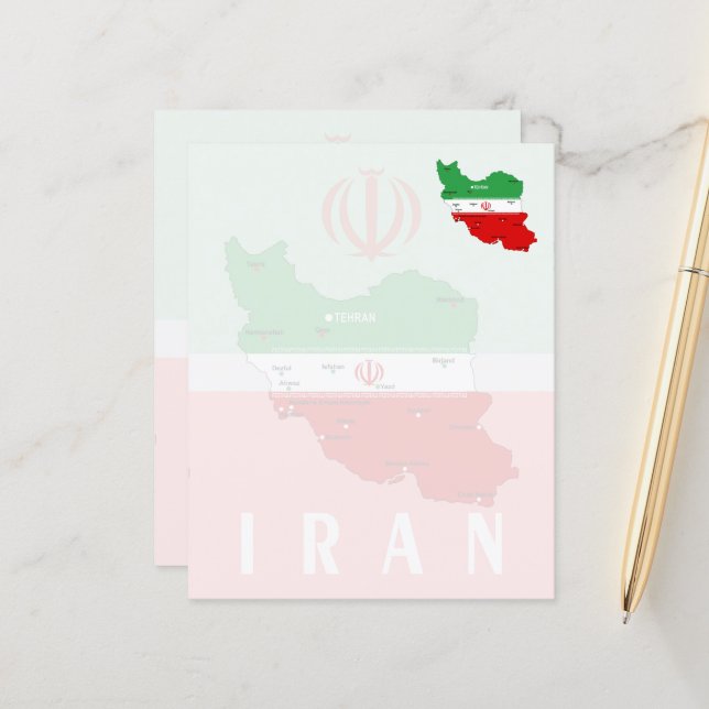 Carte de l'Iran avec drapeau et emblème (Devant/Arrière en situation)