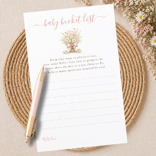 Carte de liste de bébé à fleurs à nœud rose poussi