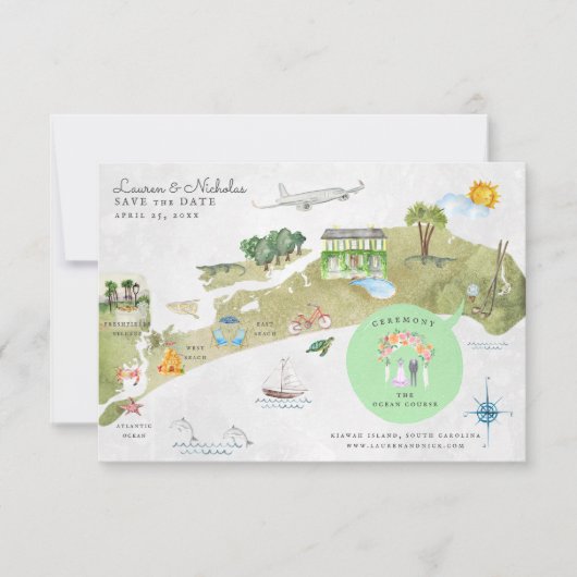 Carte de l'itinéraire Mariage de l'île de Kiawah (Devant)