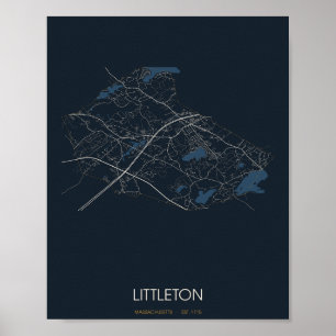 Carte de Littleton Massachusetts Poster (Nuit)
