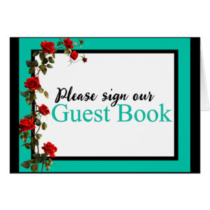Carte de livre d'or turquoise et Red Roses Skuls d