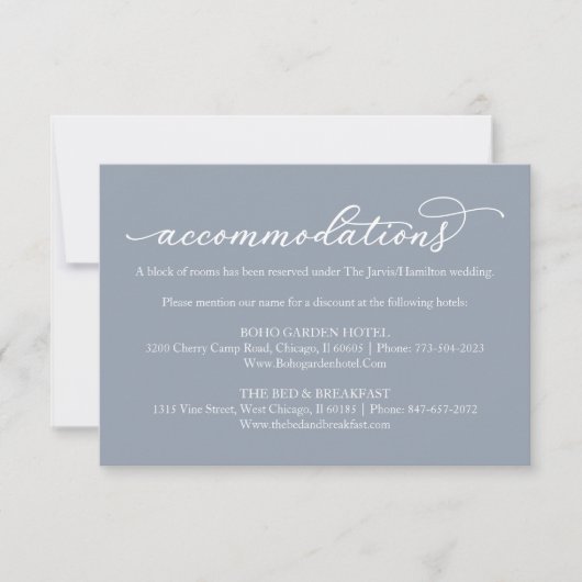 Carte de Logement de Mariage Calligraphié Bleu Pou (Devant)