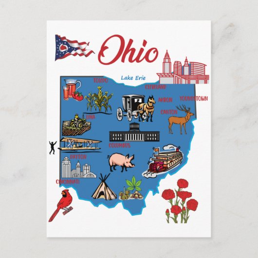 Carte de l'Ohio avec les principales villes Destin (Devant)