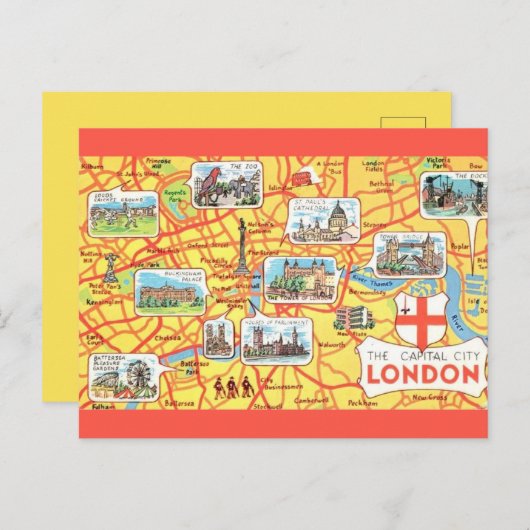 Carte de Londres Angleterre illustrée de manière c (Devant / Derrière)