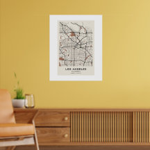 Carte de Los Angeles Poster Minimaliste Beige Terr