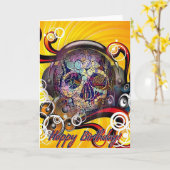 Carte de Loud Birthday : Calavera Skull with Headp (Fleur jaune)