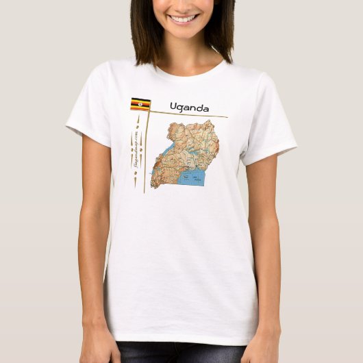 Carte de l'Ouganda + Drapeau + Titre T-shirt (Devant)