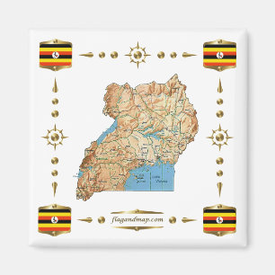 Carte de l'Ouganda + Magnet des drapeaux