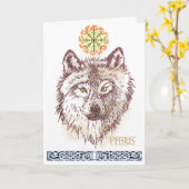 Carte de loup viking Fenrir (Fleur jaune)