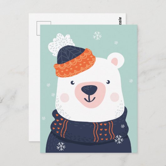 Carte de l'ours mignon d'hiver (Devant / Derrière)