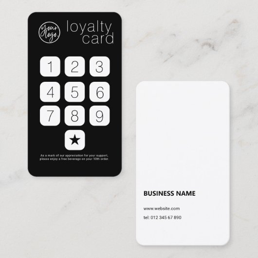 CARTE DE LOYAUTÉ DE STYLE KEYPAD DE LOYAUTÉ NOIR (Devant / Derrière)