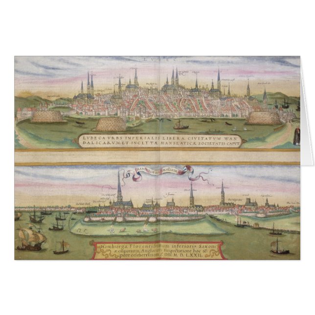 Carte de Lübeck et de Hambourg, de 'Civitates (Devant horizontal)