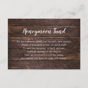 Carte de lune de miel mariage bois foncé rustiqu