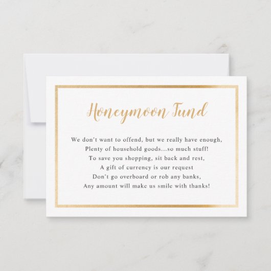 Carte de lune de miel mariage | cadre or simple (Devant)