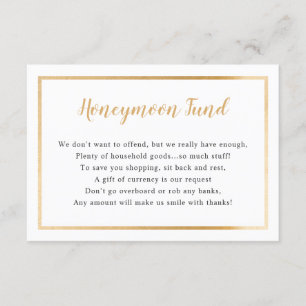 Carte de lune de miel mariage   cadre or simple