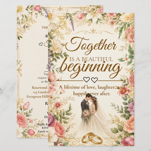 Carte de luxe éditable pour invitation de mariage (Devant / Derrière)