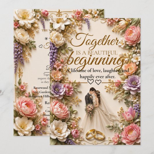 Carte de luxe éditable pour invitation de mariage (Devant / Derrière)