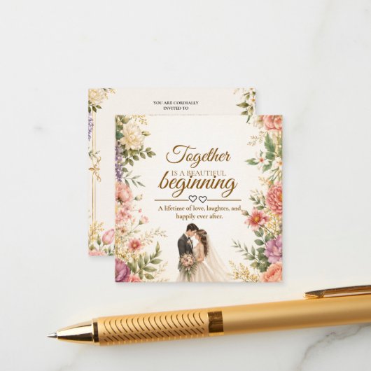 Carte de luxe éditable pour invitation de mariage (Devant/Arrière en situation)