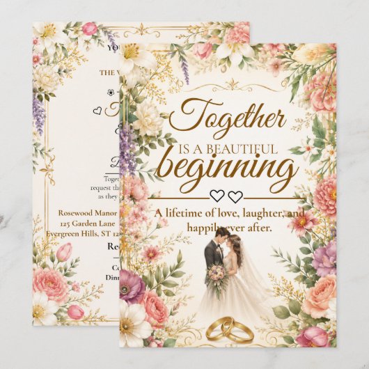 Carte de luxe éditable pour invitation de mariage (Devant / Derrière)