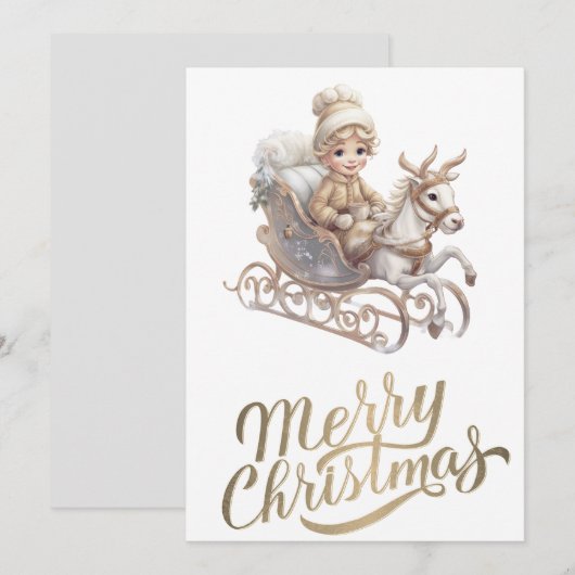 Carte de luxe Sleigh Christmas Flat Card (Devant / Derrière)