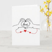 Carte de mains ensemble cœur amour (Fleur jaune)