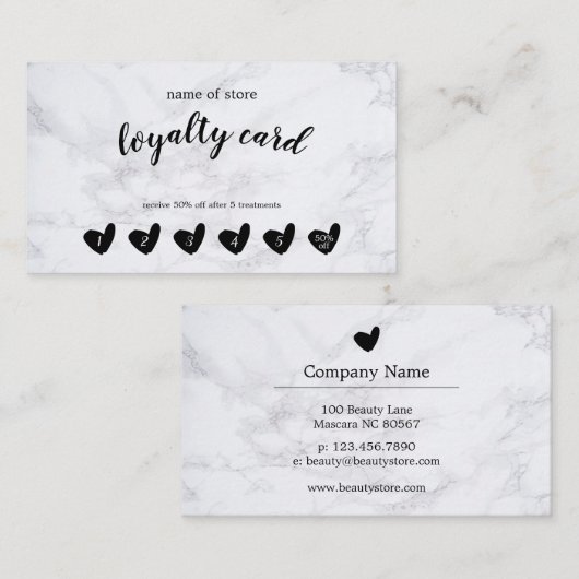 Carte de marbre blanche de fidélité de client de (Devant / Derrière)