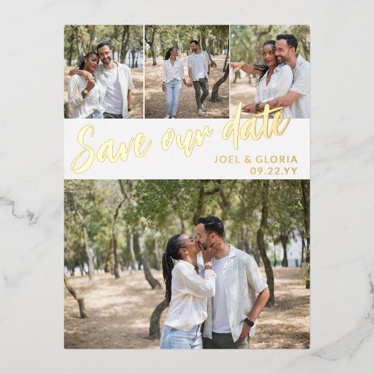 Carte de Mariage 4 Photos Enregistrez Notre Date (Recto)