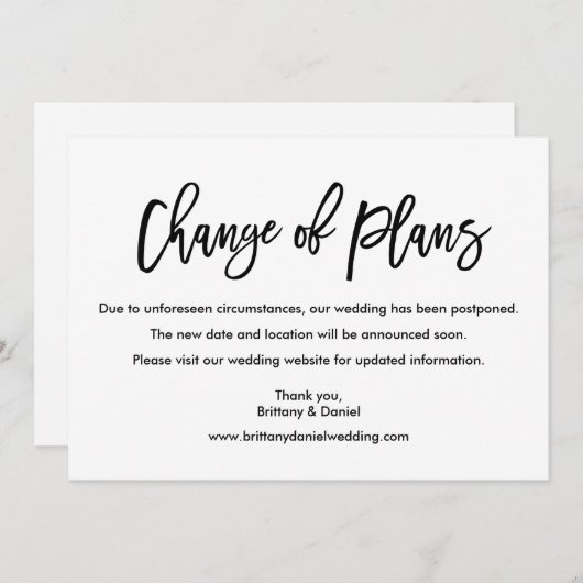 Carte de mariage à changement de plans en écriture (Devant / Derrière)