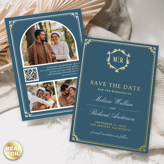 Carte de mariage à code QR bleu poussiéreux pour a