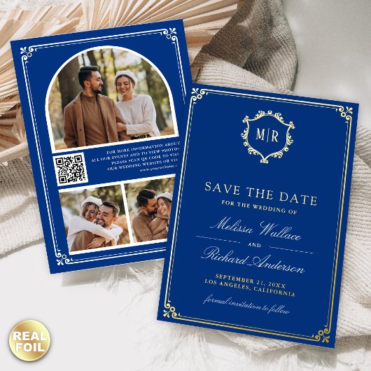 Carte de mariage à code QR bleu royal pour annonce
