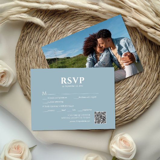 Carte de mariage à code QR poussière bleue