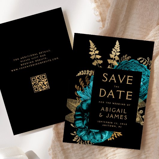 Carte de mariage à code QR Turquoise Floral Save t