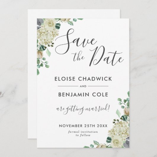 Carte de mariage à conserver avec fleurs d'eucalyp (Devant / Derrière)