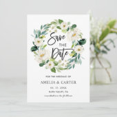 Carte de mariage à couronne florale blanche pour a (Debout devant)