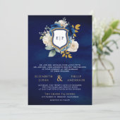 Carte de mariage à crête de photo avec code QR flo (Debout devant)