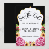 Carte de mariage à encadré floral aquarelle Save T (Devant / Derrière)
