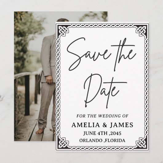 Carte de mariage à encadrure celtique "Save the Da (Devant / Derrière)