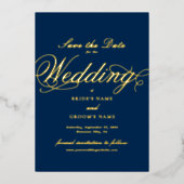 Carte de mariage à feuille d'or véritable Navy Blu (Recto)