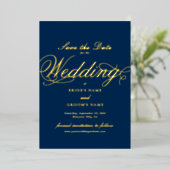 Carte de mariage à feuille d'or véritable Navy Blu (Debout devant)