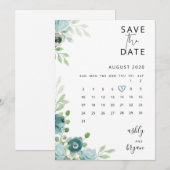 Carte de mariage à fleurs bleu poussiéreux pour sa (Devant / Derrière)