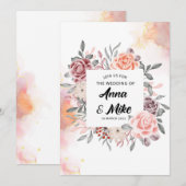 carte de mariage à fleurs couleur or rustique (Devant / Derrière)