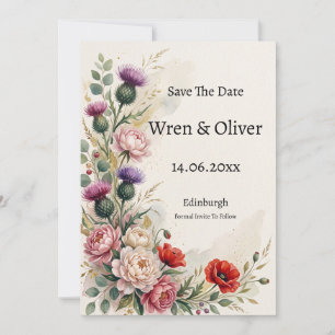 Carte de mariage à l'aquarelle avec chardon, pivoi