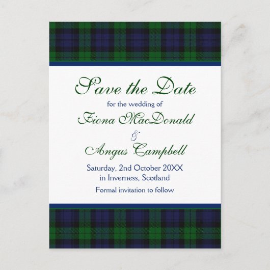 Carte de mariage à l'Écosse 'Campbell Black Watch  (Devant)