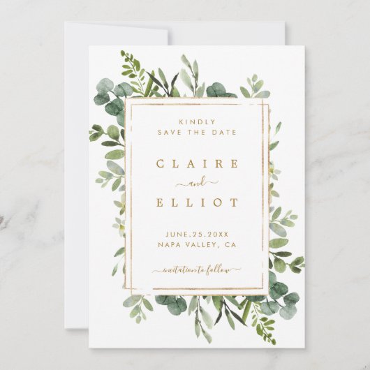 Carte de mariage à motifs botaniques dorés à conse (Devant)