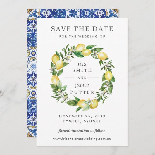 Carte de mariage à save the date avec feuillage fl (Devant / Derrière)