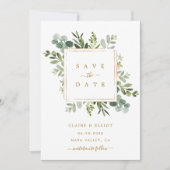 Carte de mariage à save the date en feuillage doré (Devant)