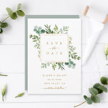 Carte de mariage à save the date en or botanique a<br><div class="desc">Cette invitation de mariage à save the date présente un feuillage d'eucalyptus peint à l'aquarelle,  des feuilles vertes et un cadre carré doré. Pour une personnalisation plus avancée de ce design,  veuillez cliquer sur le lien "Personnaliser davantage". Des articles assortis sont également disponibles.</div>