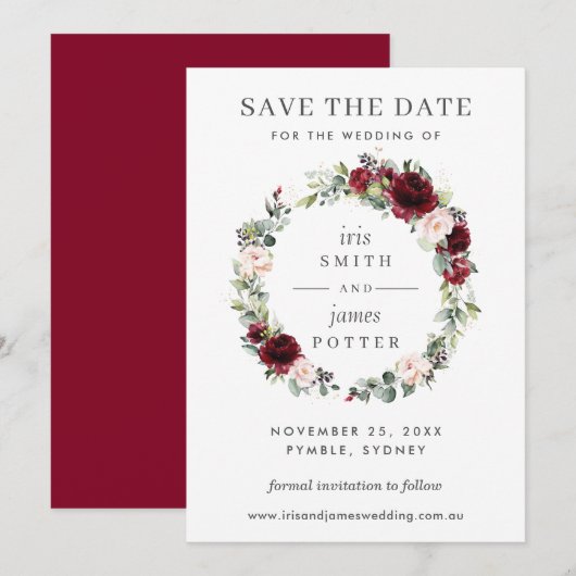 Carte de mariage à save the date Florale Rouge de (Devant / Derrière)
