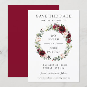 Carte de mariage à save the date Florale Rouge de 