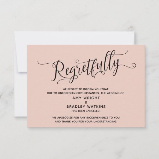 Carte de mariage annulé avec élégance et regrets (Devant)